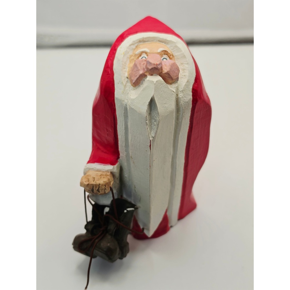 Department 56 Hand Painted Santa Claus Figurine Folk Art Style Holding Boots - Picture 4 of 11
